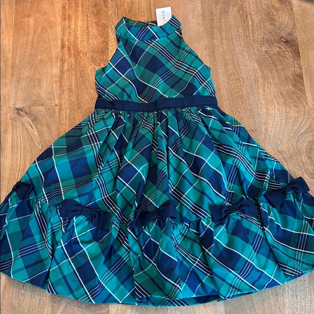 Janie and Jack NWT Plaid Blue and Green dress with bows